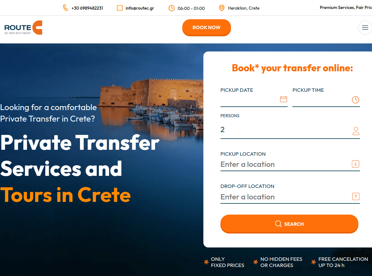 Screenshot of Route C — Private Transfers & Tours