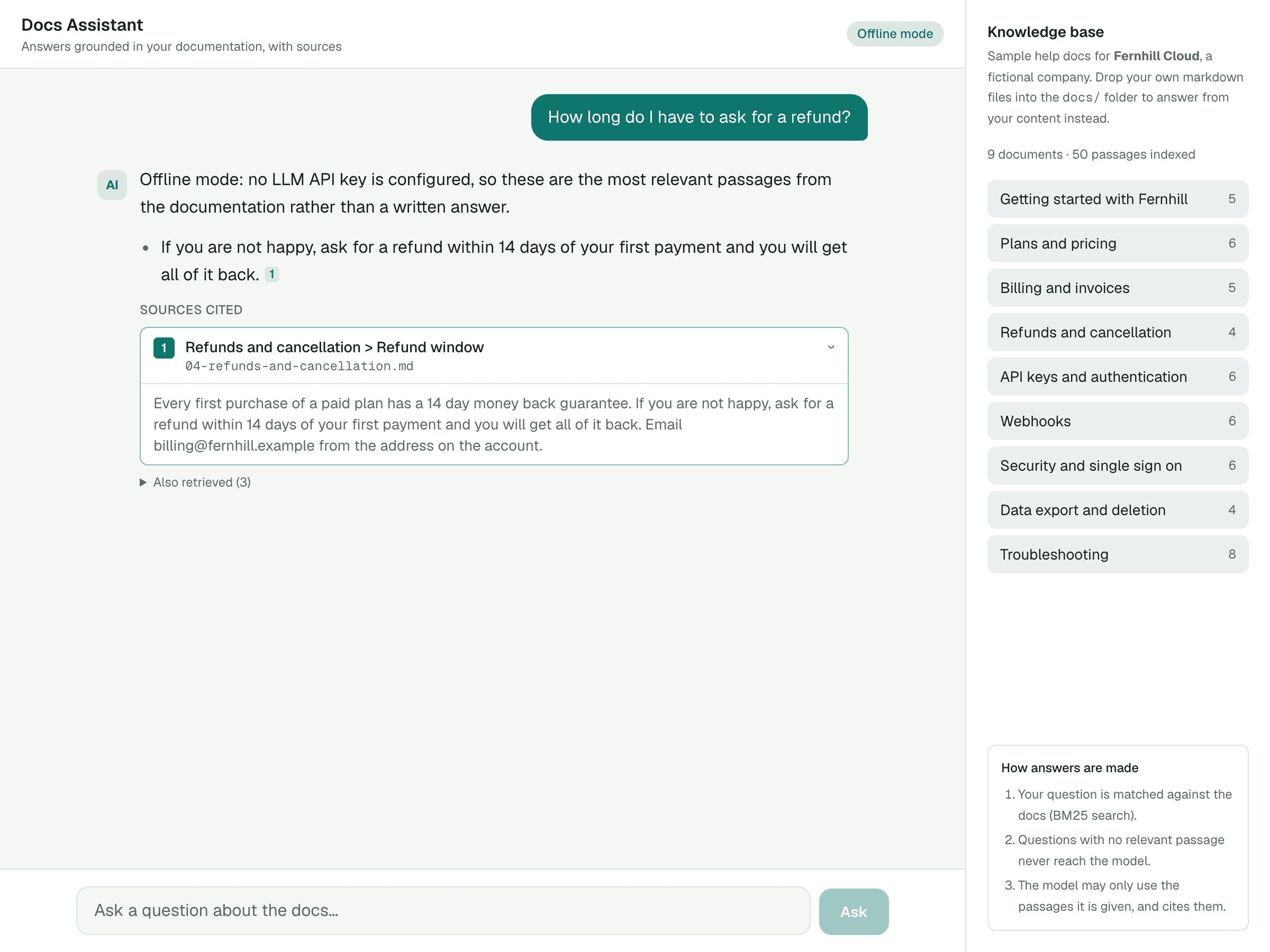 Screenshot of AI Docs Assistant