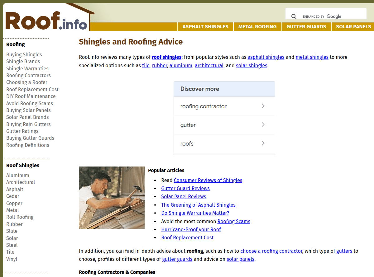 Screenshot of Roof.info